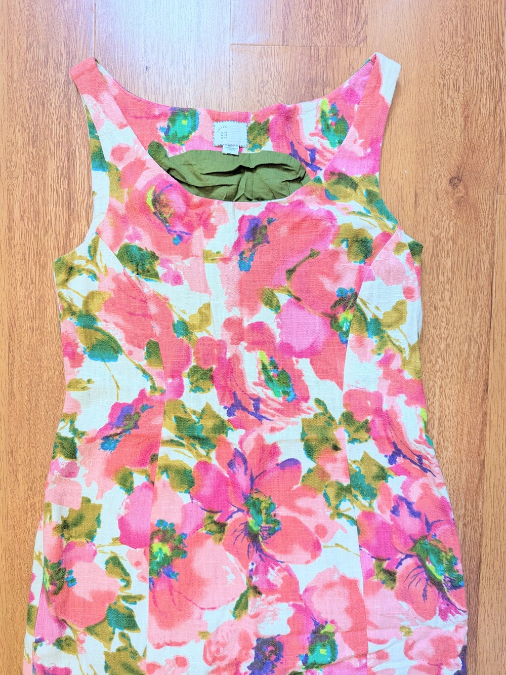 Anthropologie Blushing Olena Sheath Dress Postmark Floral Linen Sz 4 Watercolor